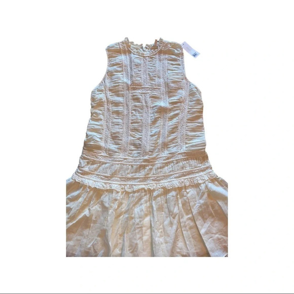 Rebecca Taylor Ruched Lace Inset Cotton Dress New Ivory Size 10 - Picture 9 of 11